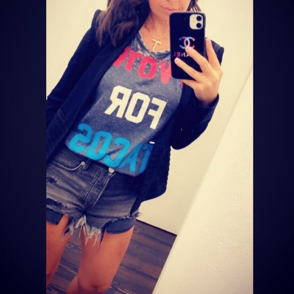 Chaser Grey Burnout I Vote For Tacos Crew Neck T Shirt